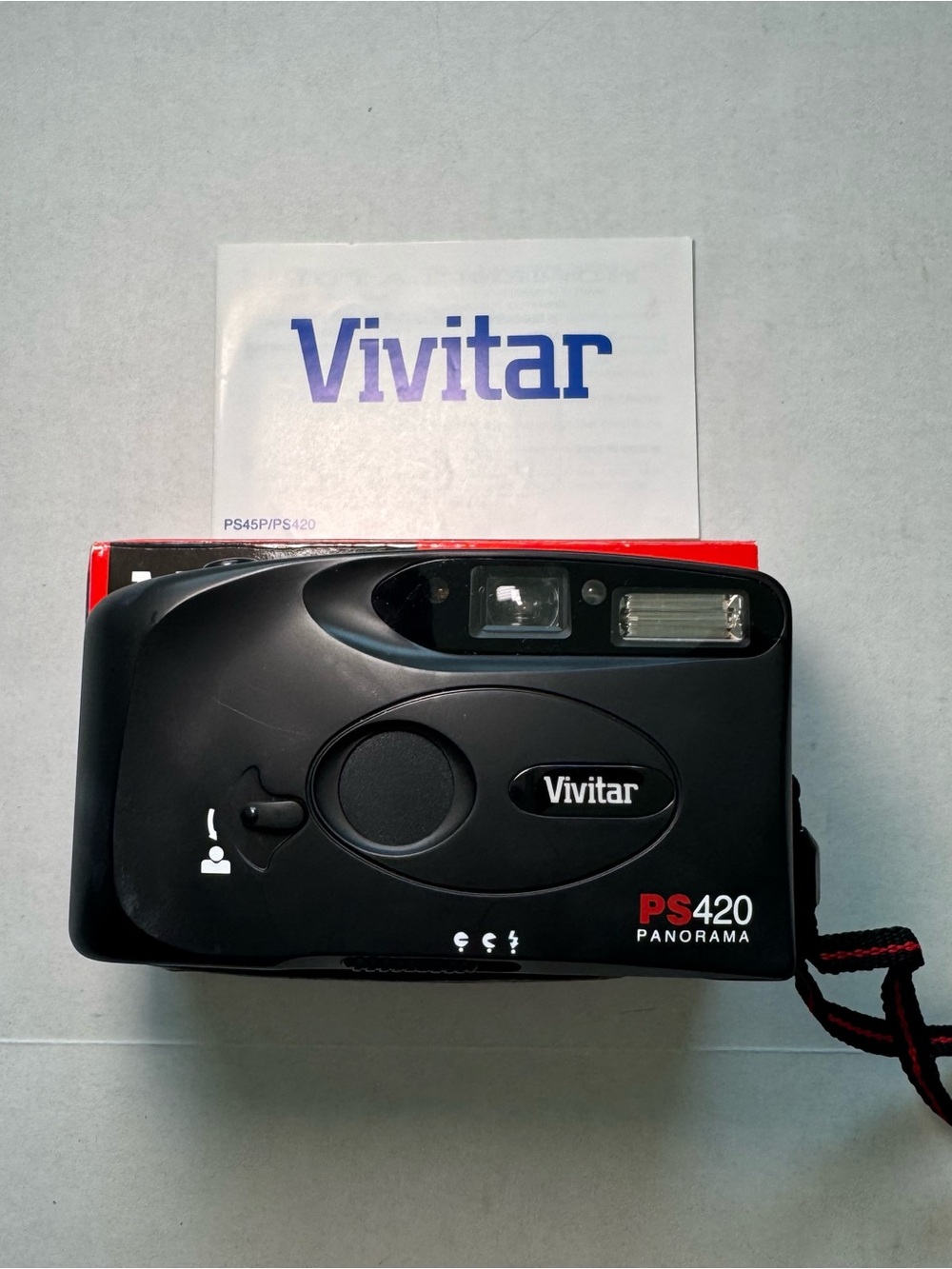 Vivitar PS420 Panorama 35mm Film Camera PARTS ONLY Corrosion Box & Manual